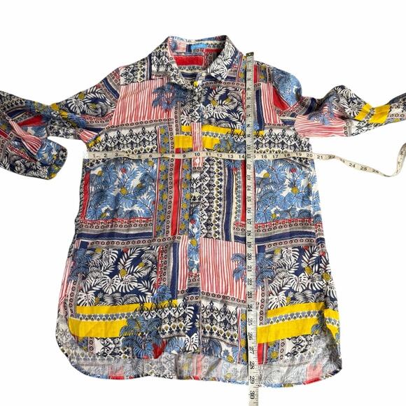 J. McLaughlin Brit Linen Long Sleeve Button Down in Palm Park Size Medium - Picture 9 of 13